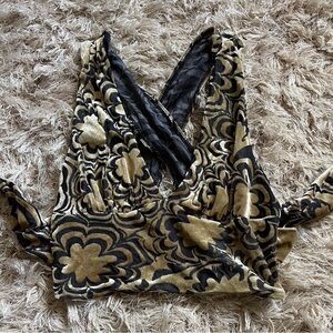 Urban Outfitters Black and Gold Floral Velvet Wrap Crop Top